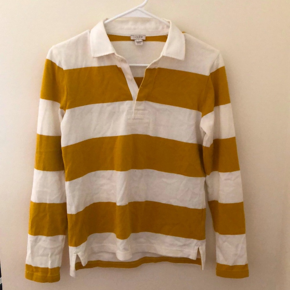 J. Crew mustard yellow & white stripe rugby shirt
